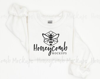 Gildan White 18000 Mockup, Folded Sweatshirt Mockup, Gildan Sweatshirt Mockup, Gildan 18000 Mockup, White Crewneck Sweatshirt Mockup