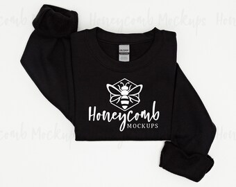 Gildan Black 18000 Mockup, Folded Sweatshirt Mockup, Gildan Crewneck Sweatshirt Mockup, Black Sweatshirt Mockup, Gildan 18000 Mockup