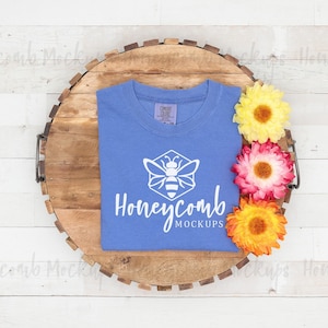 Comfort Colors 1717 Flo Blue, C1717 Mockup, Comfort Colors Flo Blue Mockup, Folded 1717 Mockup, Summer Spring Mockup, Blue Shirt Mockup