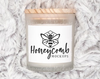 11 Unzen Milchglas Kerzen Mockup mit Holzdeckel, bedruckte Mint 11 Unzen Kerze Milchglas Mockup, Kerzenetikett Mockup, POD Jar Kerze Mockup