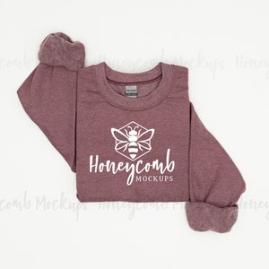 Gildan Heather Sport Dark Maroon 18000 Mockup, Folded Sweatshirt Mockup, Gildan Sweatshirt Mockup, Gildan 18000 Mockup, Heather Maroon 18000