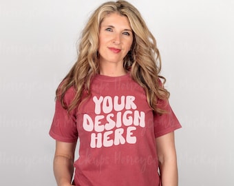 Comfort Colors 1717 Crimson Mockup, 1717 Model Mockup, Crimson Comfort Colors Mockup, Crimson Shirt Mockup, 1717 Mockup Crimson, Trendy Mock