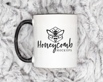 11oz Black Accent Mug Mockup, Two Tone Mug Mockup, Cozy Mug Mockup, Styled Mug Photo, Coffee Mug Mockup, Black Mug Mockup, 11oz Mug Mockup