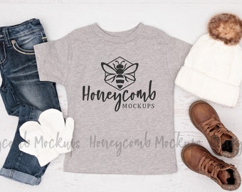 Bella Canvas Heather Athletic 3001T Mockup, Toddler Mockup, Kids Shirt Mockup, Winter Mockup, 3001T Flat Lay Mockup, Toddler Girls Mockup