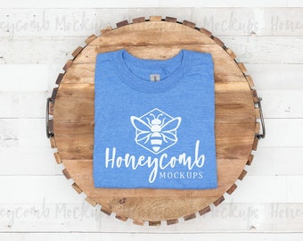 Gildan 64000 Heather Royal Mockup, Folded Mockup, Gildan Softstyle Mockup, 4th of July Mockup, Summer Mockup, Heather Royal Shirt Mockup