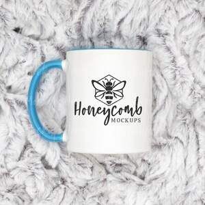 11oz Blue Accent Mug Mockup, Blue Handle Mug Mockup, Cozy Mug Mockup, Styled Mug Photo, Coffee Mug Mockup, Blue Mug Mockup, 11oz Mug Mockup