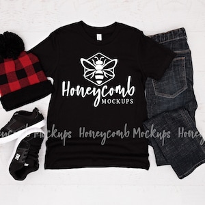 Bella Canvas 3001Y Mockup Black, Kids Shirt Mockup, Bella Canvas Kids Mockup, 3001Y Boys Mockup, 3001Y Black Mockup, 3001Y Mock Up Christmas