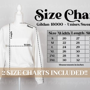 Gildan 18000 Size Chart, Sweatshirt Size Chart, Size Chart Mockup, Gildan Sweatshirt Sizing Guide, 18000 Mockup, Sweatshirt Sizing Guide