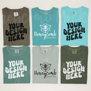 Comfort Colors 1717 Green Shirts Mockup, Group Mockup, 1717 Sage, 1717 Seafoam, 1717 Chalky Mint, 1717 Light Green, 1717 Bay, 1717 Hemp,