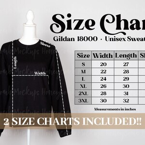 Gildan 18000 Size Chart, Gildan Sizing Chart, 18000 Sizing Guide, Black 18000 Size Chart, Sweatshirt Size Chart, Gildan Sizing Measurements