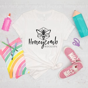 Teacher Bella Canvas 3001 White Mockup, Teacher Mockup, Back to School Shirt Mockup, White Tshirt Teacher Mockup, Teacher Flat Lay