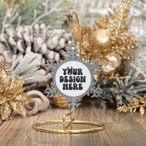 Printify Pewter Snowflake Ornament Mockup, Christmas Ornament Mockup, Imagine Your Photos Snowflake Ornament Mockup, Real Ornament Mockup