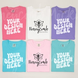 Comfort Colors 1717 Group Mockup, Folded Shirt Mockup, 1717 Crunchberry, 1717 Violet, 1717 Lagoon Blue, 1717 Blossom, 1717 Chalky Mint Mock