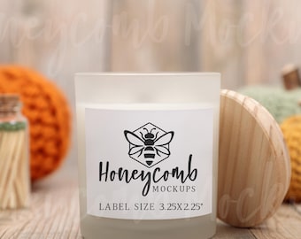 11 oz Frosted Glass Handpoured Candle Mockup, Frosted Glass Candle Mockup with Wood Lid, Fall Candle Mockup, Printed Mint Candle Mockup 11oz