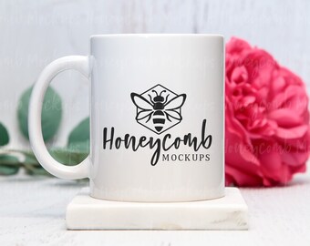 Valentines Mug Mockup, 11oz White Mug Mockup, Mug Mockup with Roses, Coffee Mug Mockup, Styled Mug Photo, 11oz Mug Mock Up, JPEG Mockup