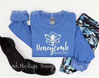 Gildan Heather Sport Royal 18000 Mockup, Folded Sweatshirt Mockup, Blue Sweatshirt Mockup, Workout Mockup, Gildan 18000 Mockup, SVG Mockup