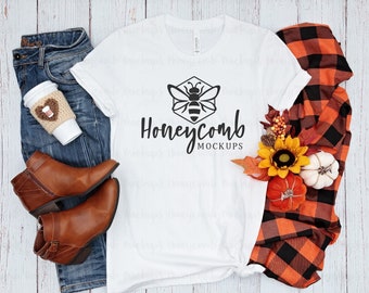 Bella Canvas 3001 White Mockup, Fall Tshirt Mockup, 3001 Fall Mockup, 3001 White Mockup, Fall Bella Canvas Mockup, Fall White Shirt Mockup