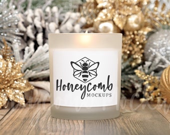 Frosted Glass Candle Mockup, Christmas Candle Mockup, Printed Mint 11oz Candle Frosted Glass Mockup, Candle Label Mockup, POD Candle Mockup