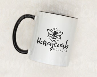 11oz Black Accent Mug Mockup, 11oz Mug Mockup, Two Tone Mug Mockup, Cozy Mug Mockup, Coffee Mug Mockup, 11oz Black Handle Mug Mockup