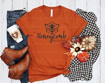 Bella Canvas 3001 Autumn Mockup, Fall T-Shirt Mockup, 3001 Fall Mockup, Fall Flatlay Mockup, SVG Mockup, Bella Canvas Autumn T-Shirt