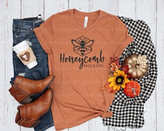 Bella Canvas 3001 Heather Autumn Mockup, Fall 3001 Mockup, 3001 Tshirt Mockup, Fall Flat Lay Mockup, Heather Autumn Bella Mockup