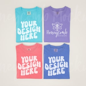 Comfort Colors 1717 Group Shirt Mockup, Multiple Shirt Mockup, Lagoon Blue 1717, Violet 1717, Watermelon 1717, Flo Blue 1717, 1717 Mockup
