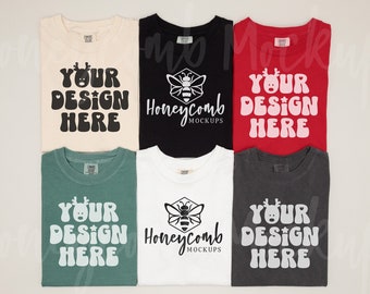 Christmas Comfort Colors 1717 Mockup, 1717 Group Mockup, Folded Shirt Mockup, 1717 Ivory, 1717 Red, 1717 Light Green, 1717 Pepper Mockup