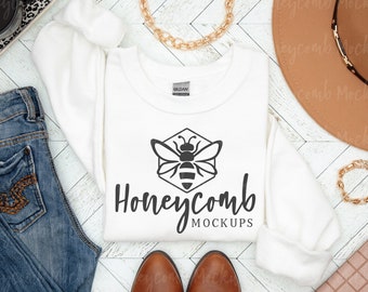 Gildan White 18000 Sweatshirt Mockup, White Crewneck Sweatshirt Mockup, Folded 18000 Mockup, Gildan 18000 Mockup, Gildan Sweatshirt Mockup