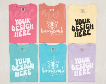 Bright Comfort Colors 1717 Group Mockup, 1717 Crunchberry, 1717 Terracotta, 1717 Banana, 1717 Chalky Mint, 1717 Lagoon Blue, Orchid Mockup