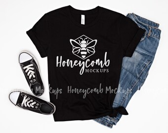 Bella Canvas 3001 Black Mockup, Bella Canvas Mockup, Black T-Shirt Mockup, Women's Shirt Mockup, 3001 Mockup, Simple Black Shirt Mockup