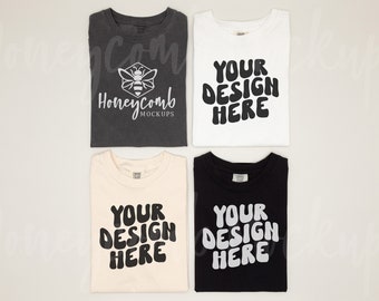 Comfort Colors 1717 Group Mockup, Multiple Shirt Mockup, 1717 Group Mockup, Ivory 1717, White Black Pepper 1717 Mockup, Folded Mockup 1717