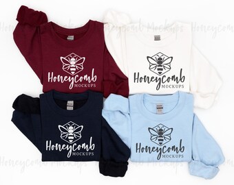 Gildan 18000 Group Mockup, Folded Sweatshirt Mockup, Multiple Family Sweatshirt Mockup, Group Sweatshirt Mockup, 18000 Light Blue Mockup