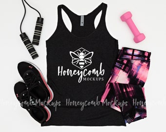 Vintage Black Next Level 6733 Mockup, Women's Triblend Racerback Tank Mockup, Workout Fitness Mockup, 6733 Vintage Black, Black Tank Mockup