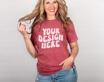 Comfort Colors 1717 Crimson Model Mockup, Comfort Colors Model Mockup, Crimson Shirt Mockup, Comfort Colors Crimson Mockup, Trendy Mockup