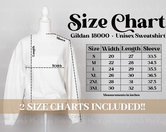 Gildan 18000 Size Chart, Sweatshirt Size Chart, Size Chart Mockup, Gildan Sweatshirt Sizing Guide, 18000 Mockup, Sweatshirt Sizing Guide