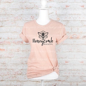 Heather Prism Peach 3001 Bella Canvas, Knotted T-Shirt Mockup, Mannequin Mockup, Blank Shirt Mockup, SVG Mockup, Summer Spring Mockup