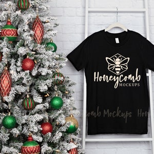 3001Y Black Mockup, Kids Christmas Mockup, Bella Canvas Kids Black Tshirt Mockup, Bella Canvas 3001Y Mockup Black, 3001Y Mockup Christmas