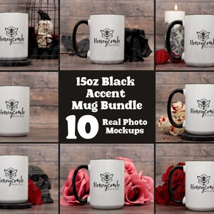 15oz Black Accent Mug Mockup, Mug Mockup Bundle, Valentine Mug Mockup, Black Two-Tone Mug Mockup, Black Handle Mug Mockup, Gothic Mockup