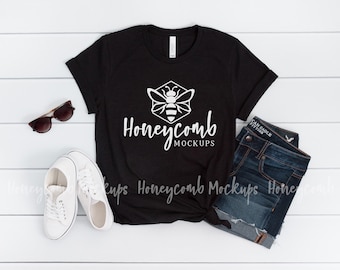 3001 Bella Canvas Heather Black Mockup, Bella Canvas Mockup, 3001 Flat Lay, Summer Mockup, Women's T-Shirt Mockup, Heather Black 3001