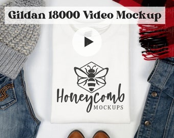 Video Mockup, Gildan 18000 White Mockup, Christmas Mockup, White Sweatshirt Mockup, Folded White 18000 Mockup, Gildan 18000 Video Mockup