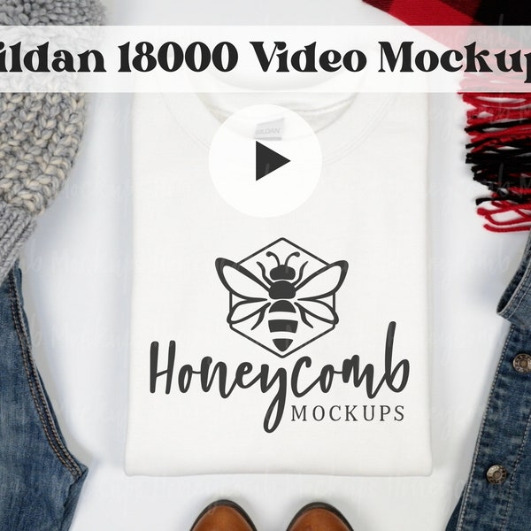 Video Mockup, Gildan 18000 White Mockup, Christmas Mockup, White Sweatshirt Mockup, Folded White 18000 Mockup, Gildan 18000 Video Mockup