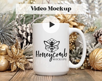 Mug Video Mockup, 15oz White Mug Mockup Video, Christmas Mug Mockup, White Ceramic Coffee Mug Mockup, 15oz Mug Mockup, Christmas Mug Video
