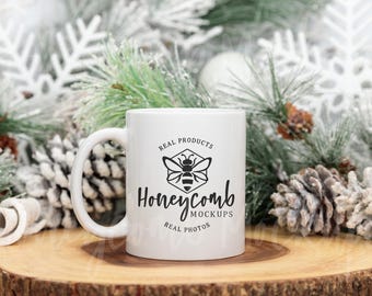 Maqueta de taza navideña, maqueta de taza de 11 oz, maqueta de taza blanca, maqueta de taza real para impresión a pedido, maqueta de taza de café blanca, maqueta de taza POD