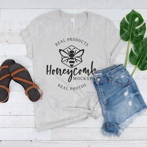 Bella Canvas Silver Mockup, Bella + Canvas 3001 Silver Mockup, Silver BC3001 Mockup, Silver 3001 Flatlay Mockup, 3001 Spring Summer Mockup,
