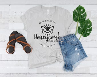 Bella Canvas Silver Mockup, Bella + Canvas 3001 Silver Mockup, Silver BC3001 Mockup, Silver 3001 Flatlay Mockup, 3001 Spring Summer Mockup,