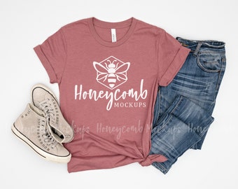 Bella Canvas 3001 Heather Mauve Mockup, Bella Canvas Mockup, Heather Mauve T-Shirt Mockup, Women's Shirt Mockup, 3001 Mockup, BC3001 Mockup