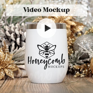 Wine Tumbler Video Mockup, 12oz White Wine Tumbler Mockup Video, Christmas Wine Tumbler Mockup, Printify Chill Wine Tumbler Mockup Video