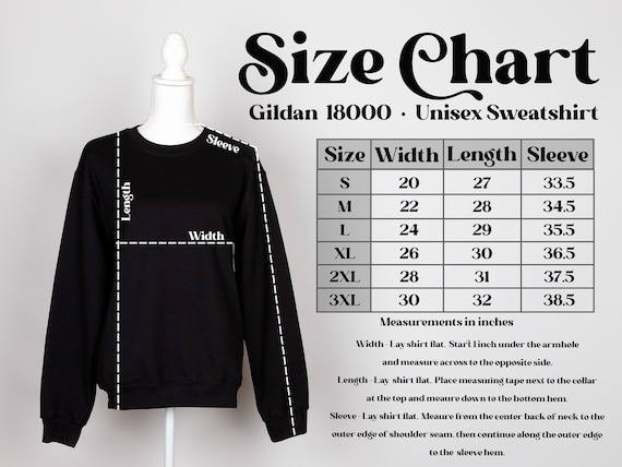 NO TAG-18000 Size Chart, Sweatshirt Size Chart, Gildan 18000 Size