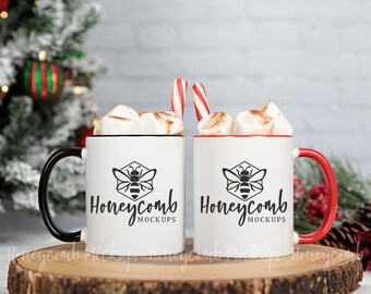 11oz Black and Red Accent Mug Mockup, Christmas Mug Mockup, Hot Cocoa Mockup, Styled Stock Photo, JPEG Digital Download, Matching Mug Mockup