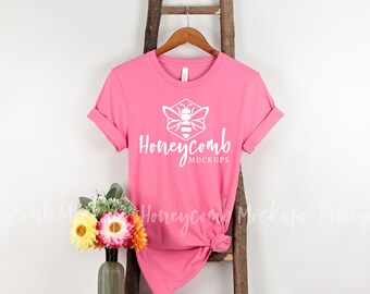 Charity Pink Bella Canvas 3001, Bella Canvas Mockup, Pink Tshirt Mockup, Valentines Day Mockup, Spring Mockup, 3001 Mockup, Hanging Mockup